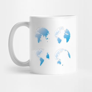 World Map, blue globes. Planet Earth. Mug